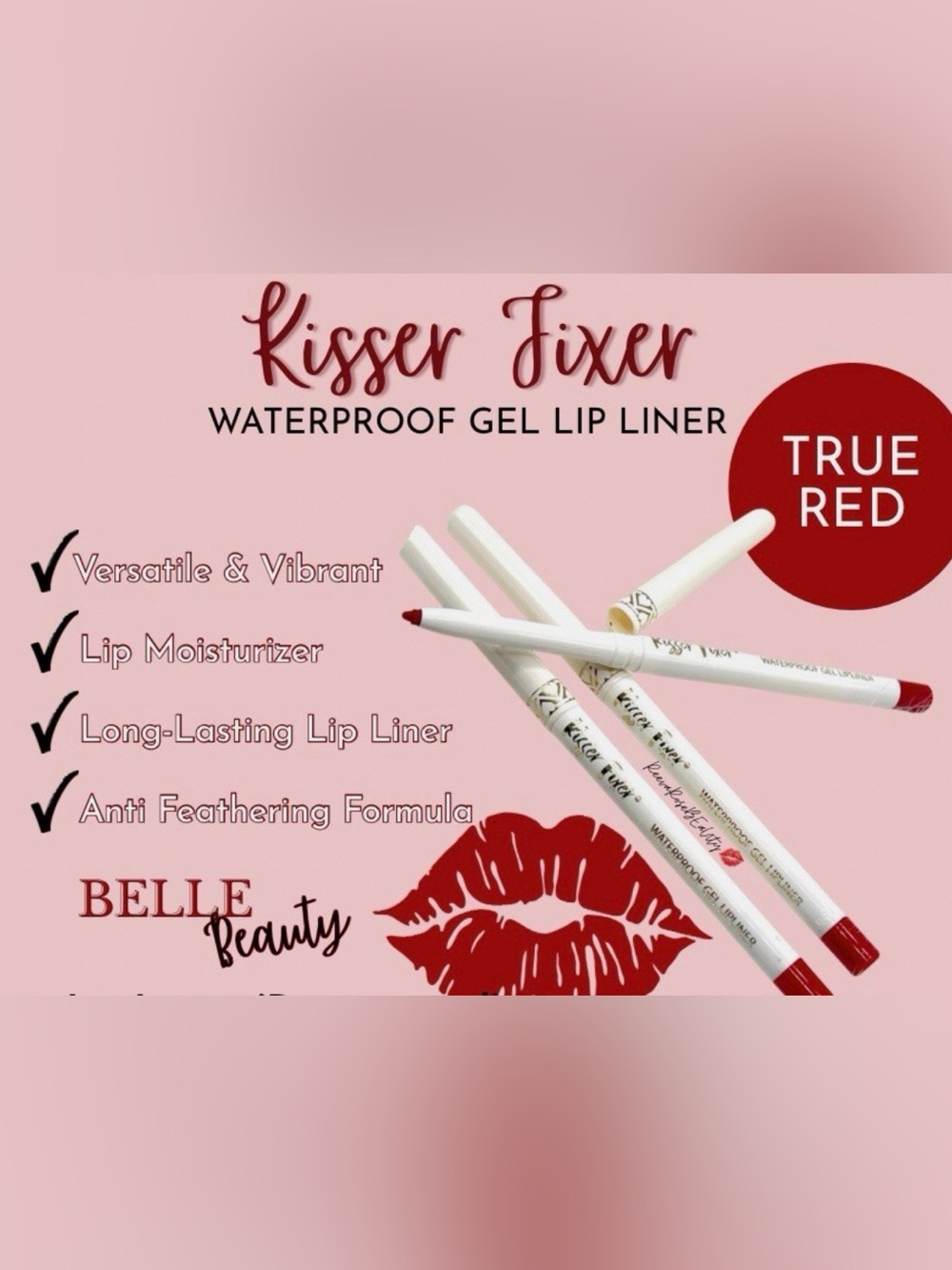 Waterproof Gel Lip Liner - Red - discontinued- Belle beauty - NWT